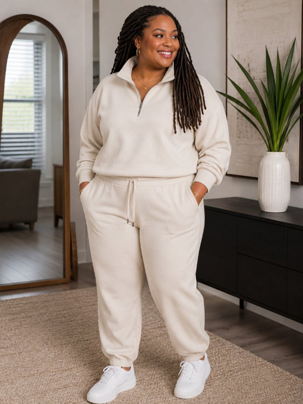 Member's Mark Cream Quarter Zip Pullover Sweatshirt And Pant Set - Women's